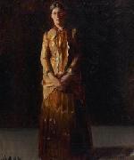 Michael Ancher Portrait of Anna Ancher Standing in a Yellow Dress by her husband Michael Ancher Spain oil painting artist
